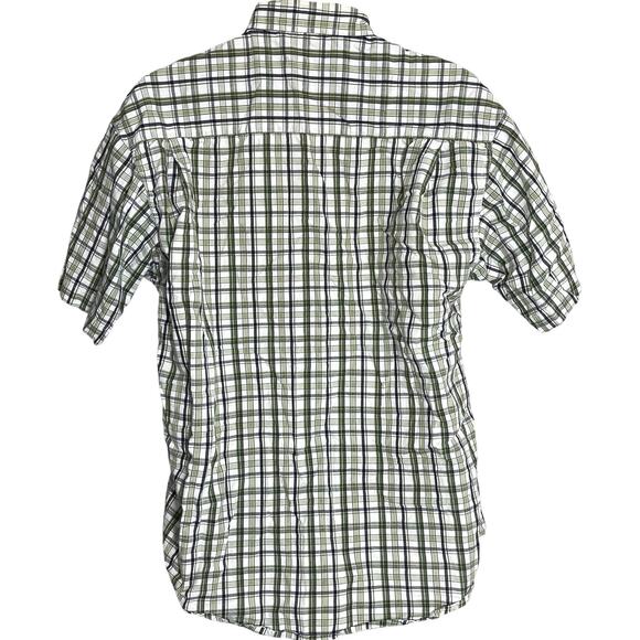 Wrangler Button Up Shirt Mens Medium M Green Checkered 100% Cotton Short Sleeve - Picture 2 of 5